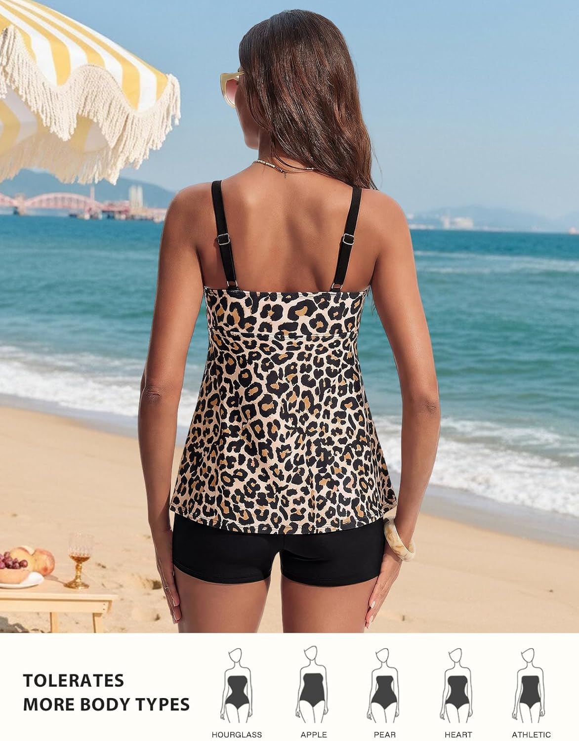 Hanna Nikole Women Two Piece Tankini Swimsuit Modest Bathing Suit Mesh Flowy Swim Top with Tummy Control Boy Shorts - Image 4