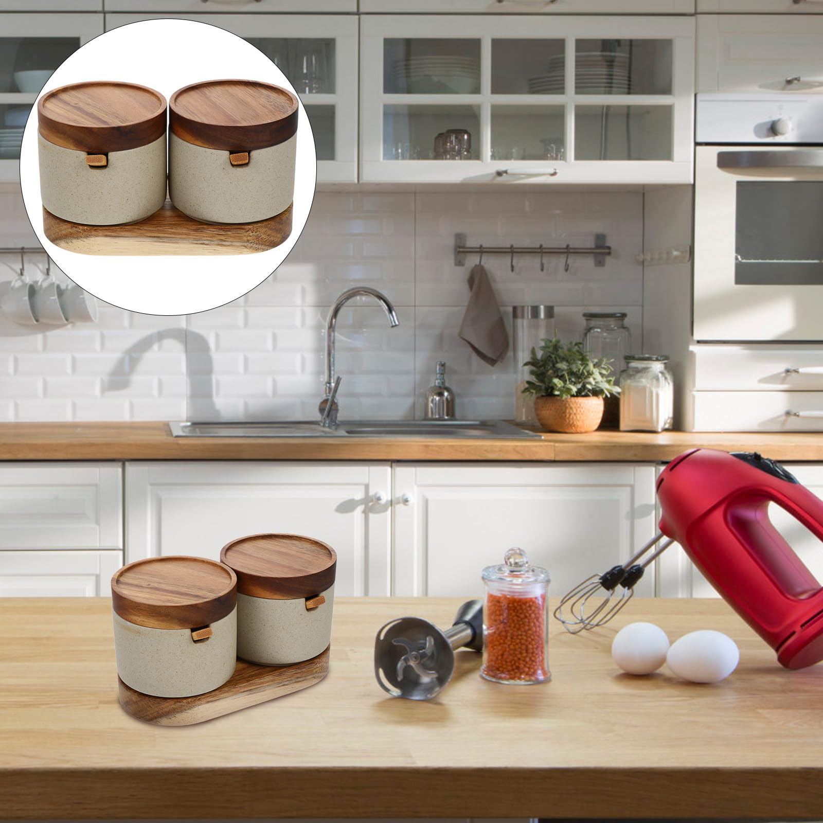 DOITOOL Tarros de Condimentos de Cerámica con Tapa y Cuchara para Cocina, Diseño Simple y Elegante, Ideales para Almacenar Especias y Condimentos Hogar