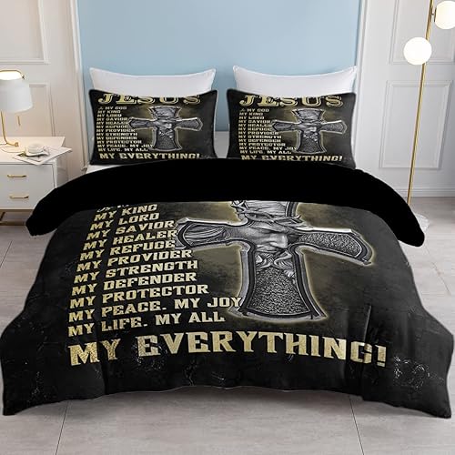 SOULZZZ - Juego de funda de edredón con impresión de cruz de Jesús, ropa de cama religiosa cristiana, cruz de Dios, funda de edredón individual,