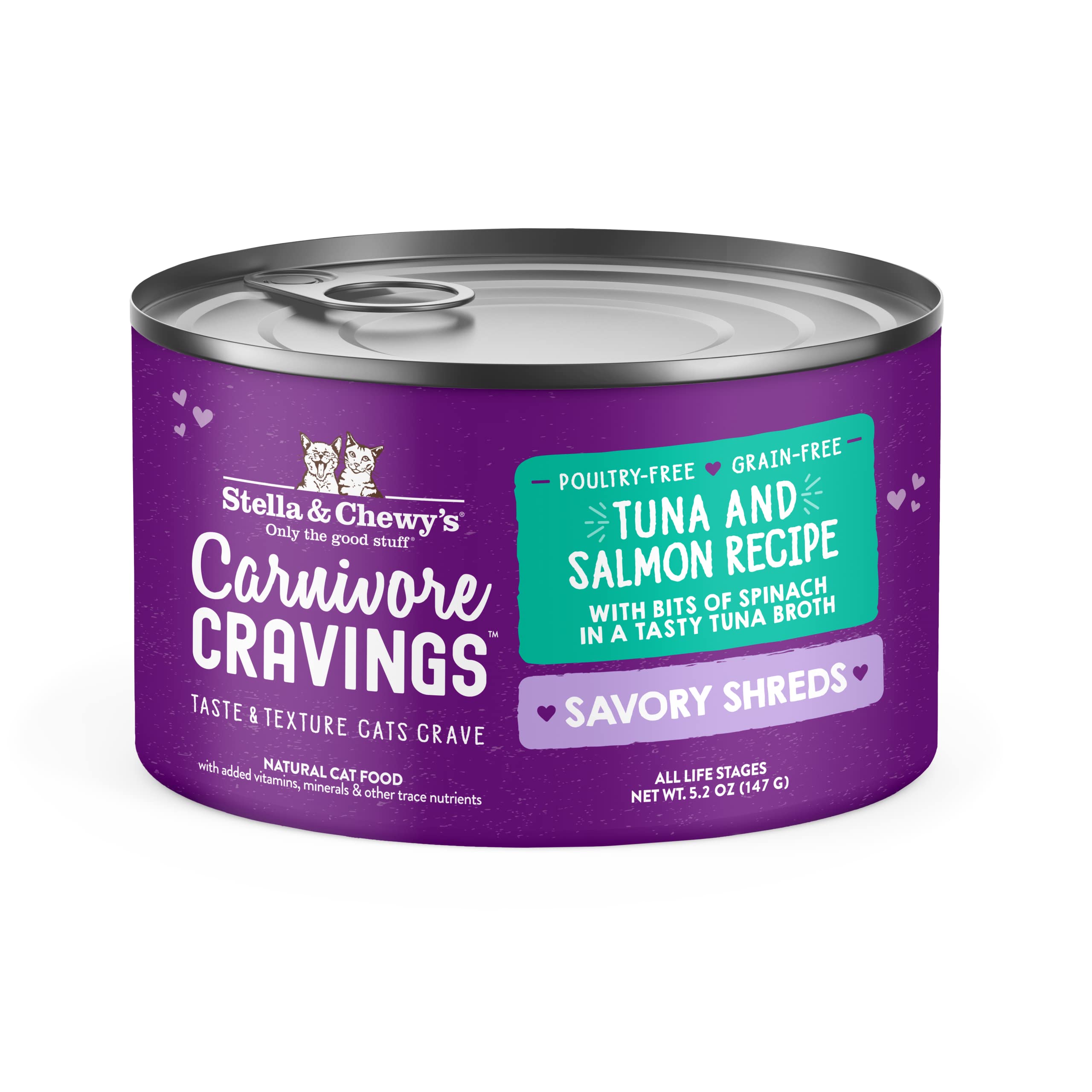 Stella & Chewy's Carnivore Cravings Savory Shreds - Wet Cat Food - High-Moisture Formula with Premium Real Meat - Perfect for Picky Eaters - Tuna & Salmon Recipe, 5.2 oz, 24 Count
