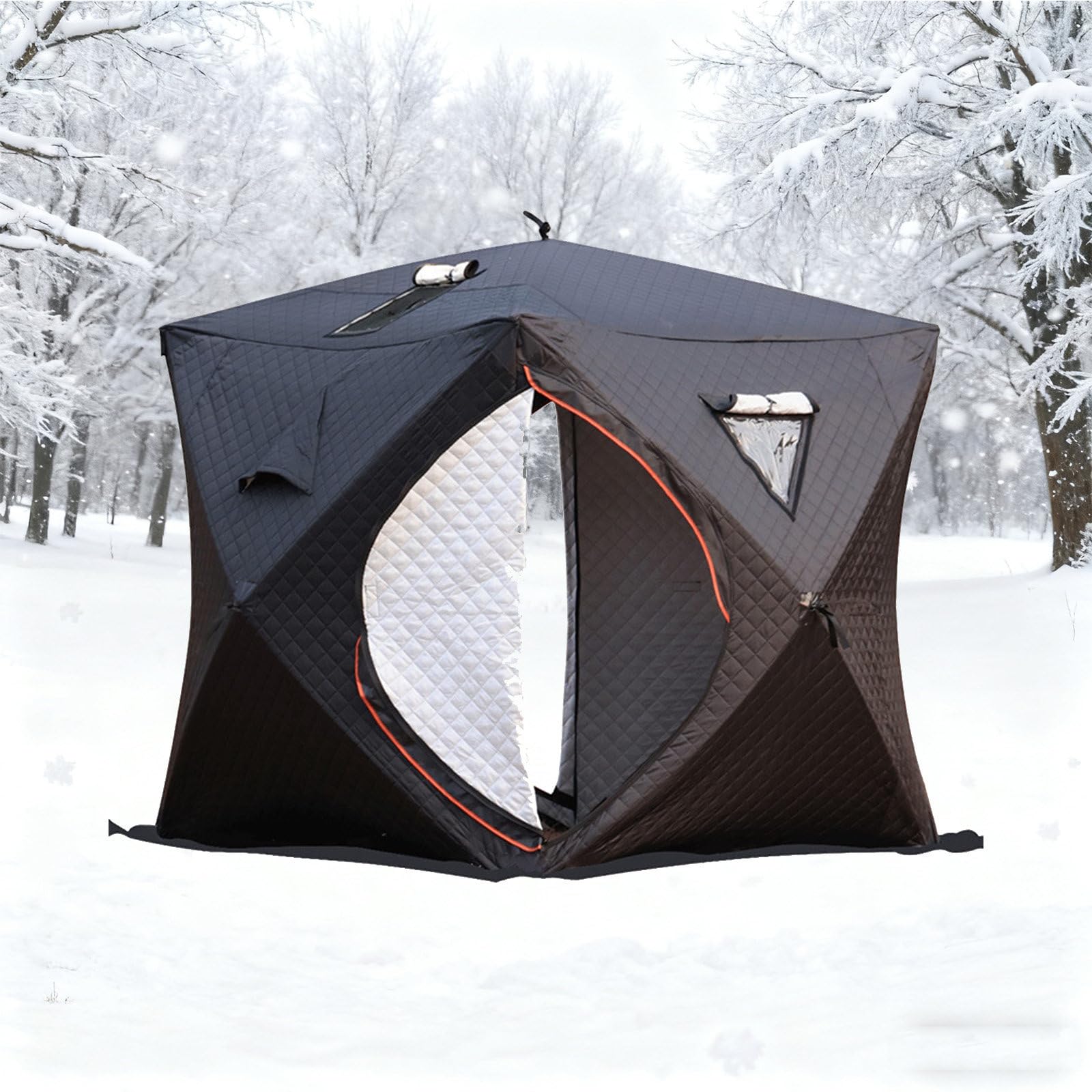 Tente de pêche sur glace portable à ouverture rapide pour 3 à 4 personnes, entièrement isolée, idéale pour le rangement de matériel de pêche et de matériel