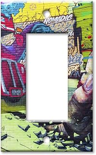 Art Plates 1 Gang Decora - GFCI Decorative Metal Wall Plate - Brick Graffiti - (Made in USA)