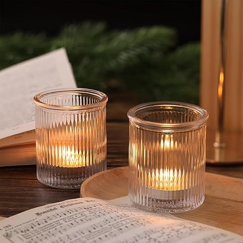 Miniatura 5 de 8 portavelas votivas acanaladas, portavelas de cristal para velas de té, candelabros transparentes para decoración de mesa de boda, decoración del