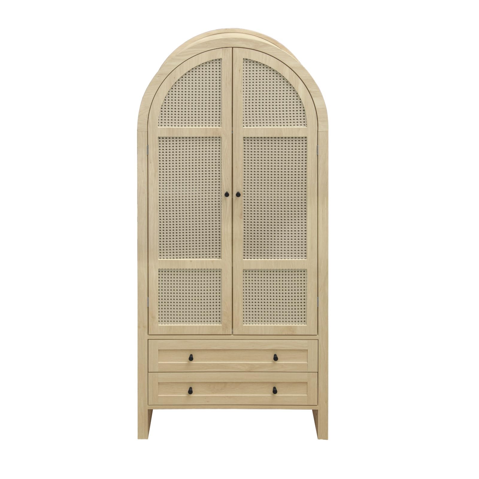 PUGSDRLY Buffet Haut Salon avec 2 Portes en rotin tressé et 2 Tiroirs,Vitrine,Buffet Salle a Manger en Forme d'arc,Meuble de Cuisine Rangement,Armoire de Rangement en Bois,79x39.5x178cm (Style-B)