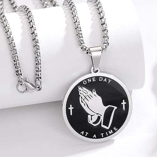 Miniatura 2 de Yaumatea Collar de oración de serenidad con manos en oración, colgante de moneda para hombres y mujeres, señores, oración, versículo bíblico,