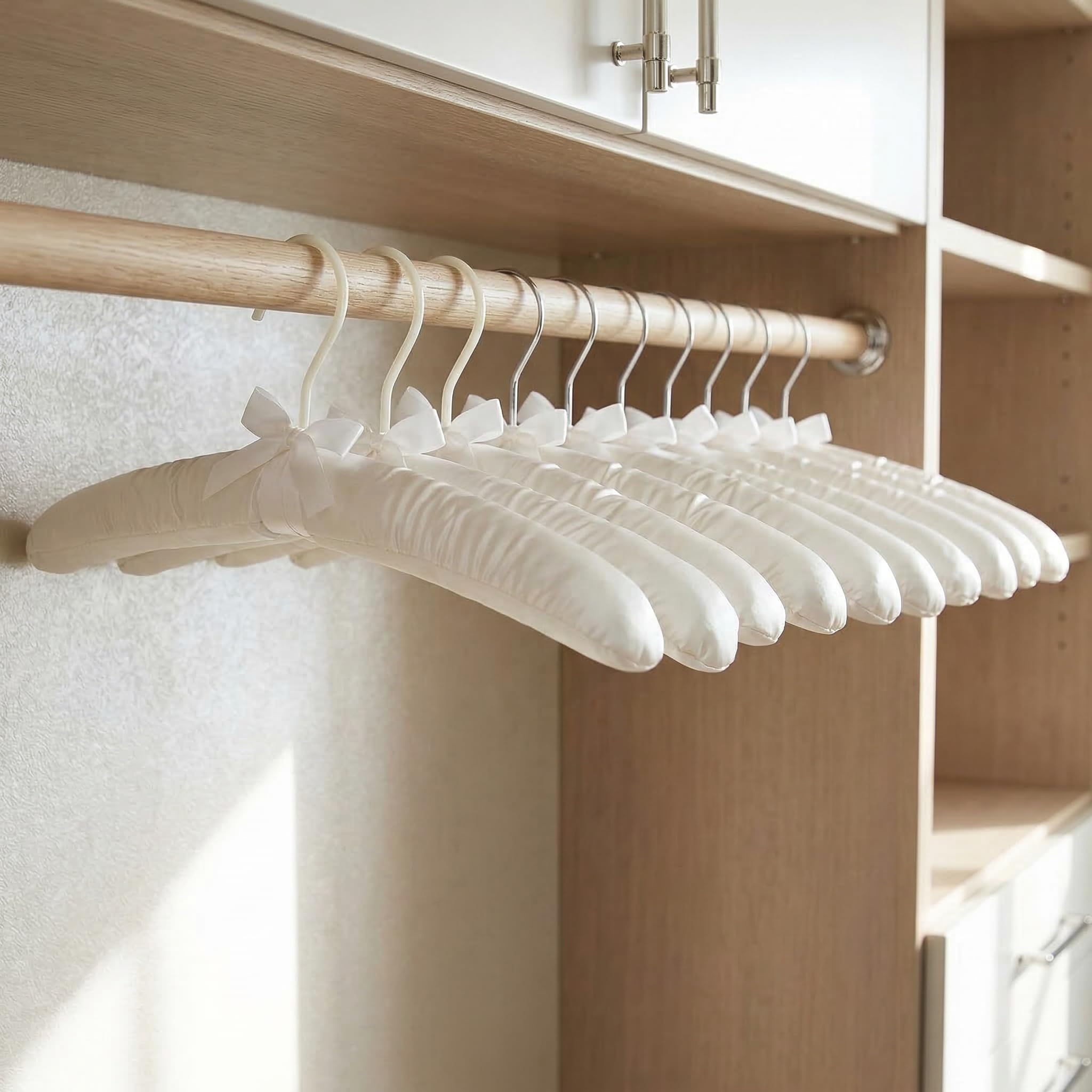 Tosnail 12 Stück Satin Gepolsterte Kleiderbügel, Schaumstoff Gepolsterte Kleiderbügel - Elfenbein
