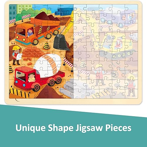Miniatura 9 de Rompecabezas de 48 piezas para niños de 4 a 8 años, cada pieza es única, rompecabezas de madera para sitios de construcción para niños y niñas de 3,