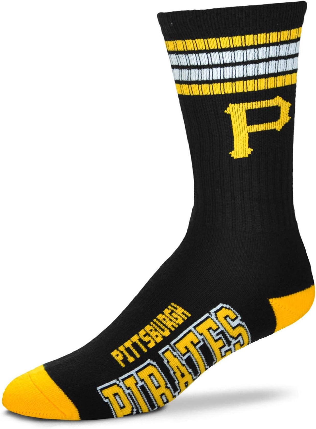 MLB 4 Stripe Deuce Socks Available in 28 Teams - Men’s Large (fits 10-13) (Pittsburgh Pirates)