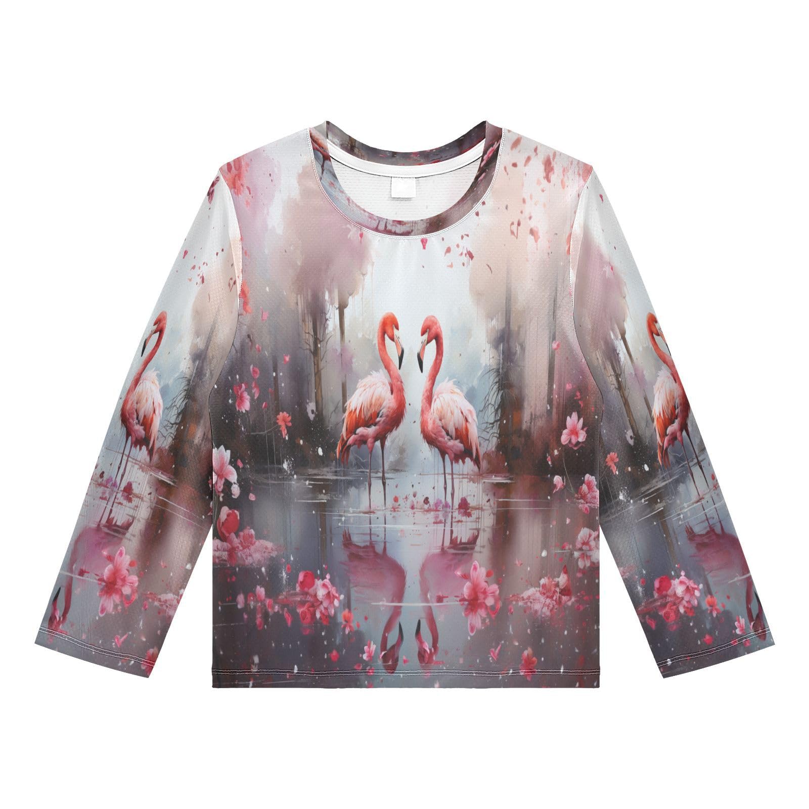 Boys Rash Guard Swim Shirt Long Sleeve UPF+ 50 Sun Shirts Quick Dry Shirt Tree Flamingos for Toddler Kids