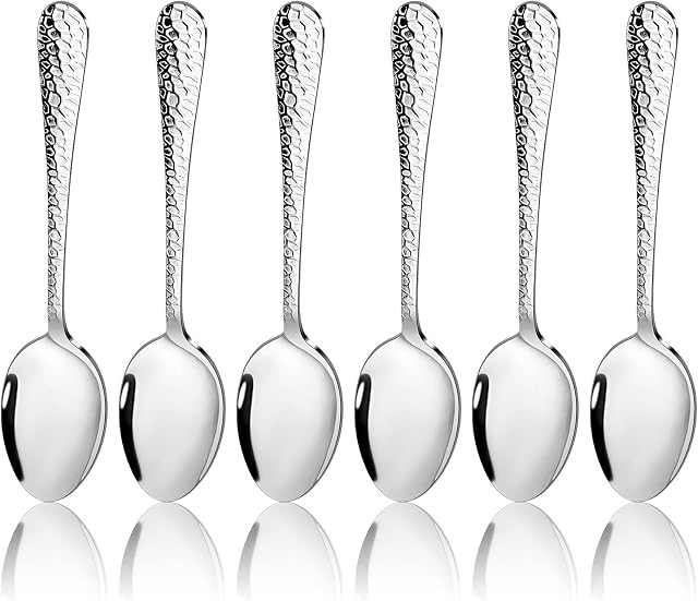 Dinner Spoons, HaWare Stainless Steel Spoon Set of 6, Modern Hammered Table Spoons for Home Restaurant, Round Edge & Mirror Polished, Dishwasher Safe, 20cm