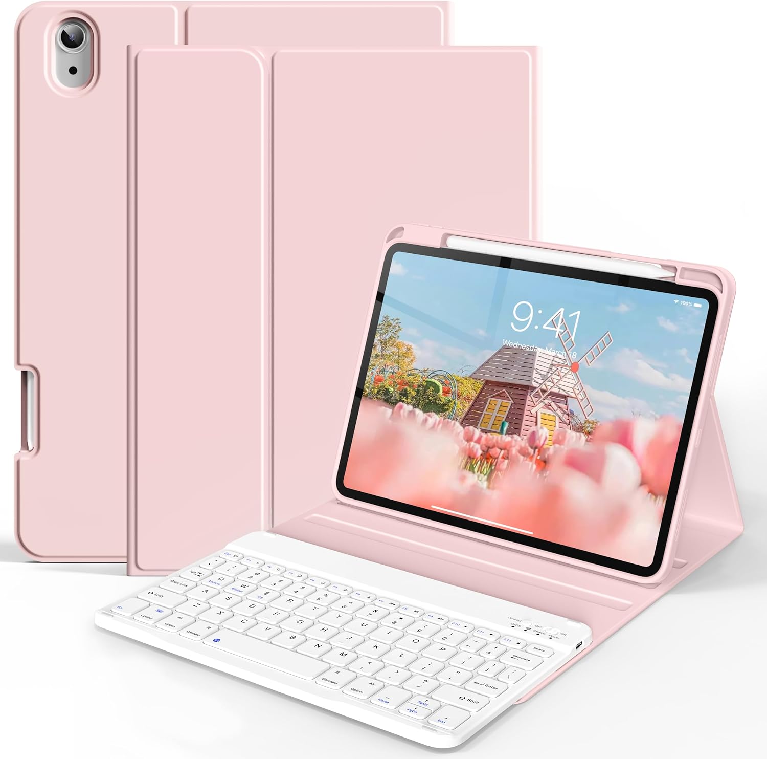 JKSML Keyboard Case for iPad (A16) 11th/10th Generation 2025/2022 with Pencil Holder, Detachable Wireless Bluetooth Fast Pairing Keyboard, Durable Soft TPU Cover for 11" iPad11/10.9" iPad10 Gen, Pink
