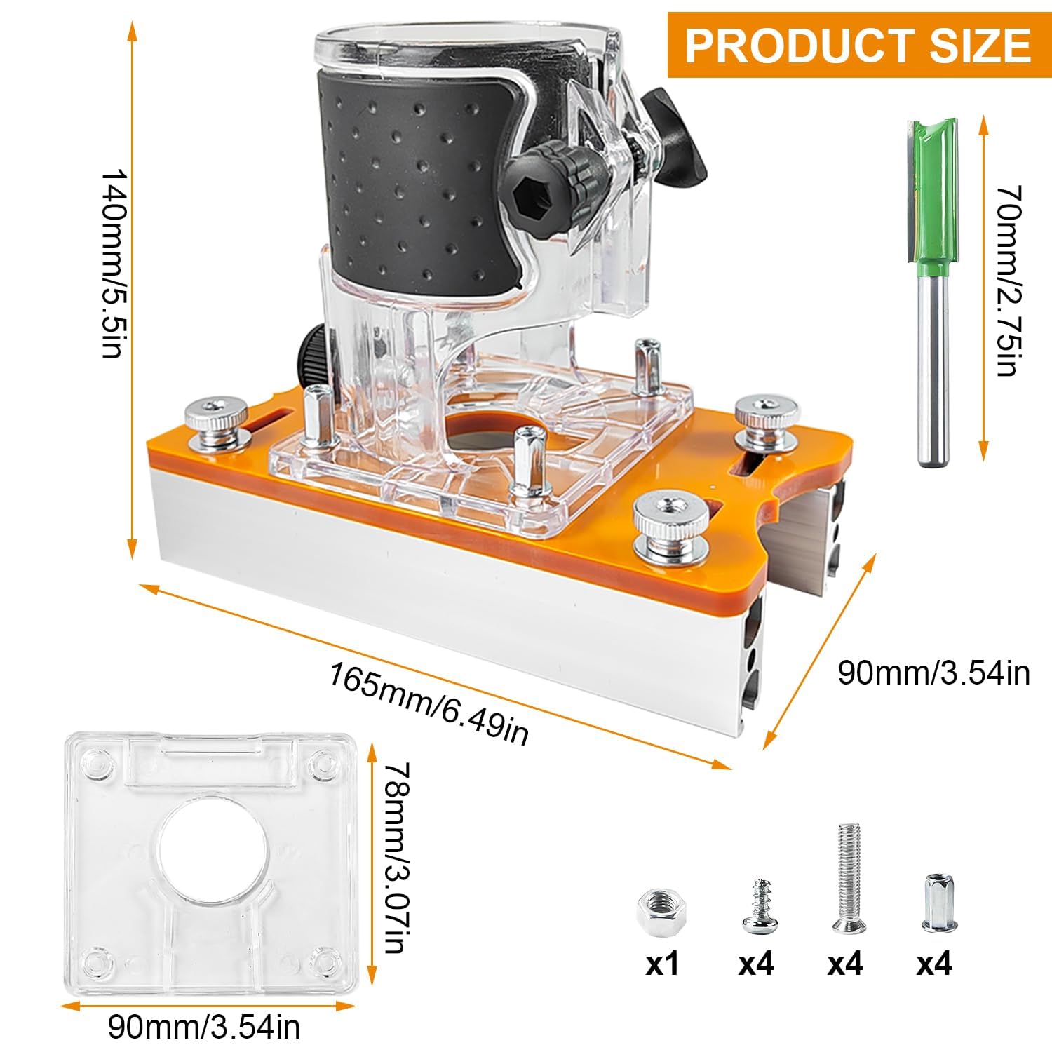 2 in 1 Fresatrice Verticale per Legno, Set di Piastra Base con Guida per Rifilatore/Fresa da 65mm, Precisione Accessorio Multifunzionale in Alluminio per Lavorazione Legno e Fai da Te