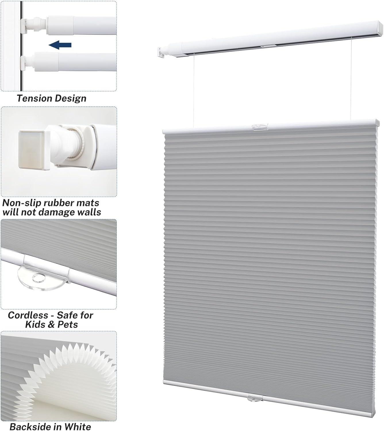 Keego No Drill Top Down Bottom Up Cellular Shades Cordless No Tools Blinds for Windows Light Filtering Honeycomb Blinds No Screws Cellular Blinds Easy Install(White, 70" W x 60" H)
