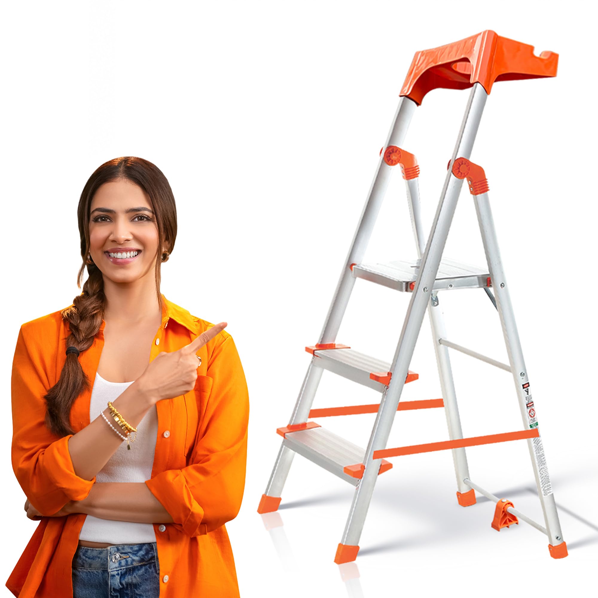 PROHOME Aluminium Ladder for Home 8 Steps Foldable with Railing & Anti-Skid Wide Steps | 8 Step Ladder for Home Use, Kitchen & Household | 270 Kg Capacity Folding Ladder | 5 Year Warranty (Orange) — Amazon image 10