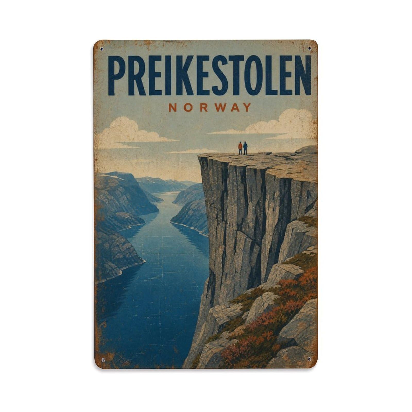 Retro Travel Norway Preikestolen Metal Tin Sign Plaque Wall Decor for Cafe, Club Bar, Office, Garden Metal Poster 8x12Inch