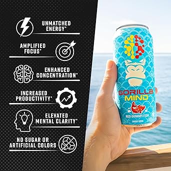 Gorilla Mind Energy Drink | Unmatched Energy Amplified Focus | N-Acetyl-L-Tyrosine, Alpha-GPC, 200mg Caffeine, Uridine, Saffron | 0 Sugar Or Artificial Colors | 16oz | 12-Pack (Variety Pack #1)
