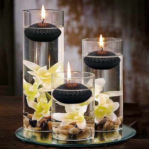 Miniatura 3 de Paquete de 12 velas flotantes negras de 3 pulgadas, velas sin perfume de 10 horas sin goteo para jarrones cilíndricos, centros de mesa en bodas,