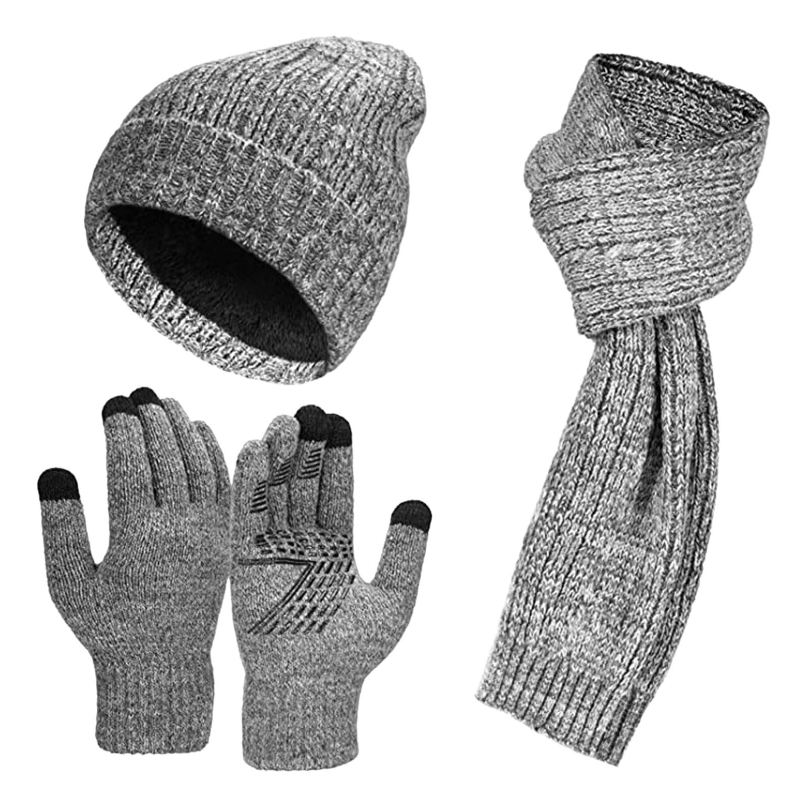 Ensemble bonnet écharpe et gants tactiles unisexes en maille extensible - 5