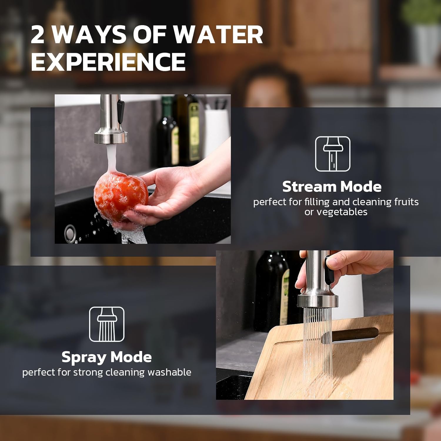 WEWE Kitchen Sink Faucet with Soap Dispenser, Kitchen Faucet with Pull Down Sprayer Stainless Steel Single Handle with WEWE Drinking Water Faucet