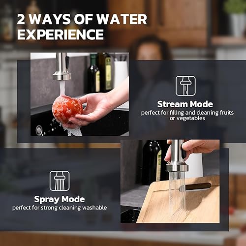 Miniatura 34 de WEWE Llave de cocina dorada cepillado con pulverizador desplegable, llave con resorte de latón/acero inoxidable, un mango, con placa de cubierta, 1