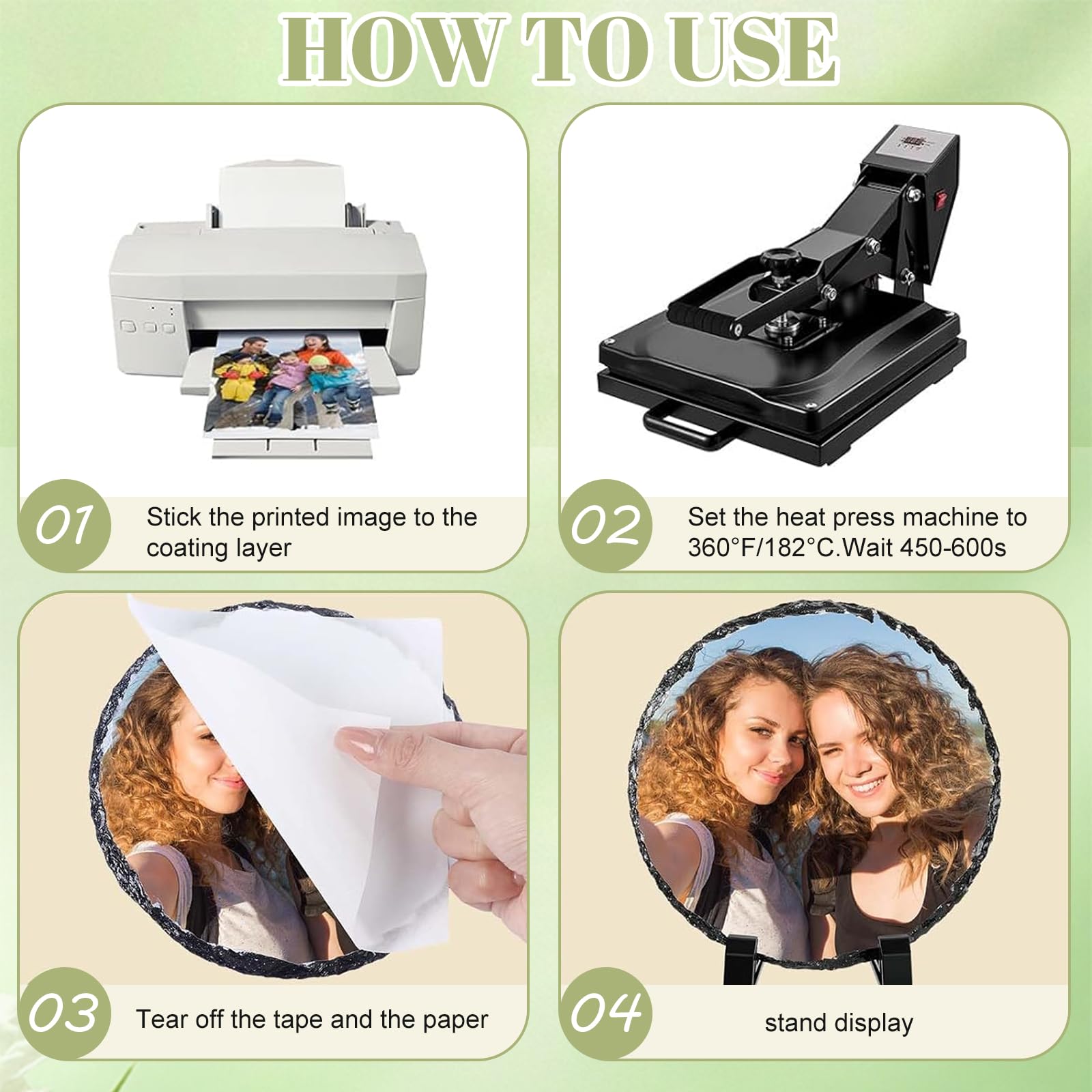 10 Stück Sublimationsschiefer Rohlinge 15 cm rund maßgefertigter Steinschiefer mit Display-Ständer Wärmeübertragung Sublimation Plaque Rock Foto Bilderrahmen für DIY Heat Press Machine Desktop