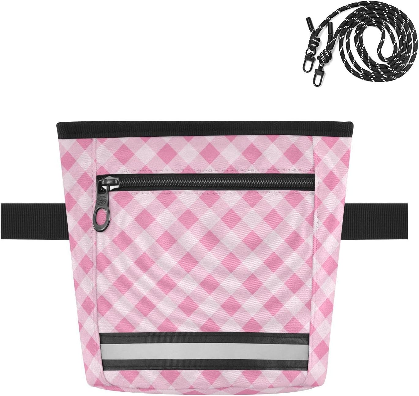 Dog Training pouching for Treats Hands Free Pink and White Grid
