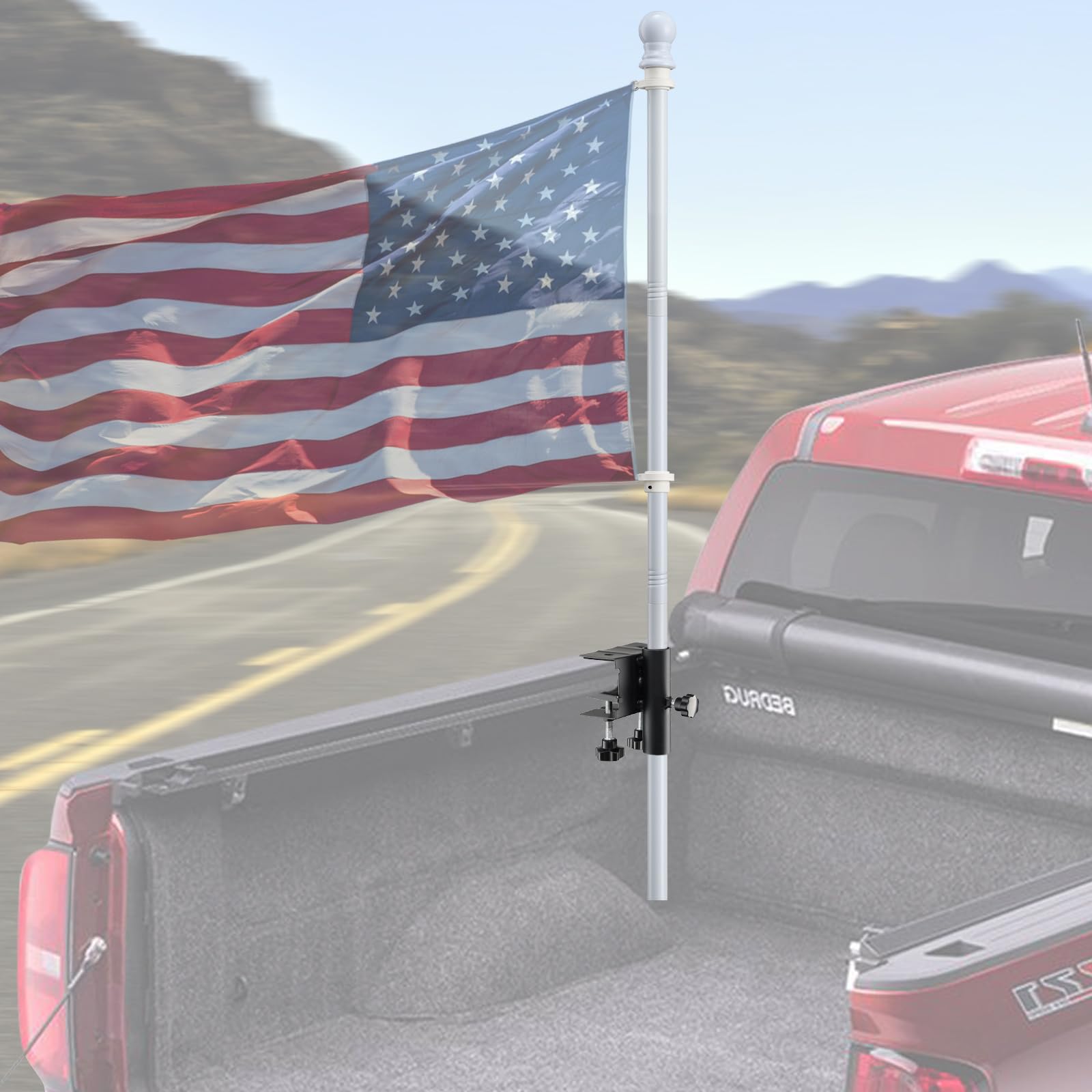 Truck Flag Pole?Pickup Truck Flagpole Holder with 6FT White Flag Pole, No Drilling Flag Mount for Truck/Pickup Fit Up to 1 Inch Diameter Car Flag Pole