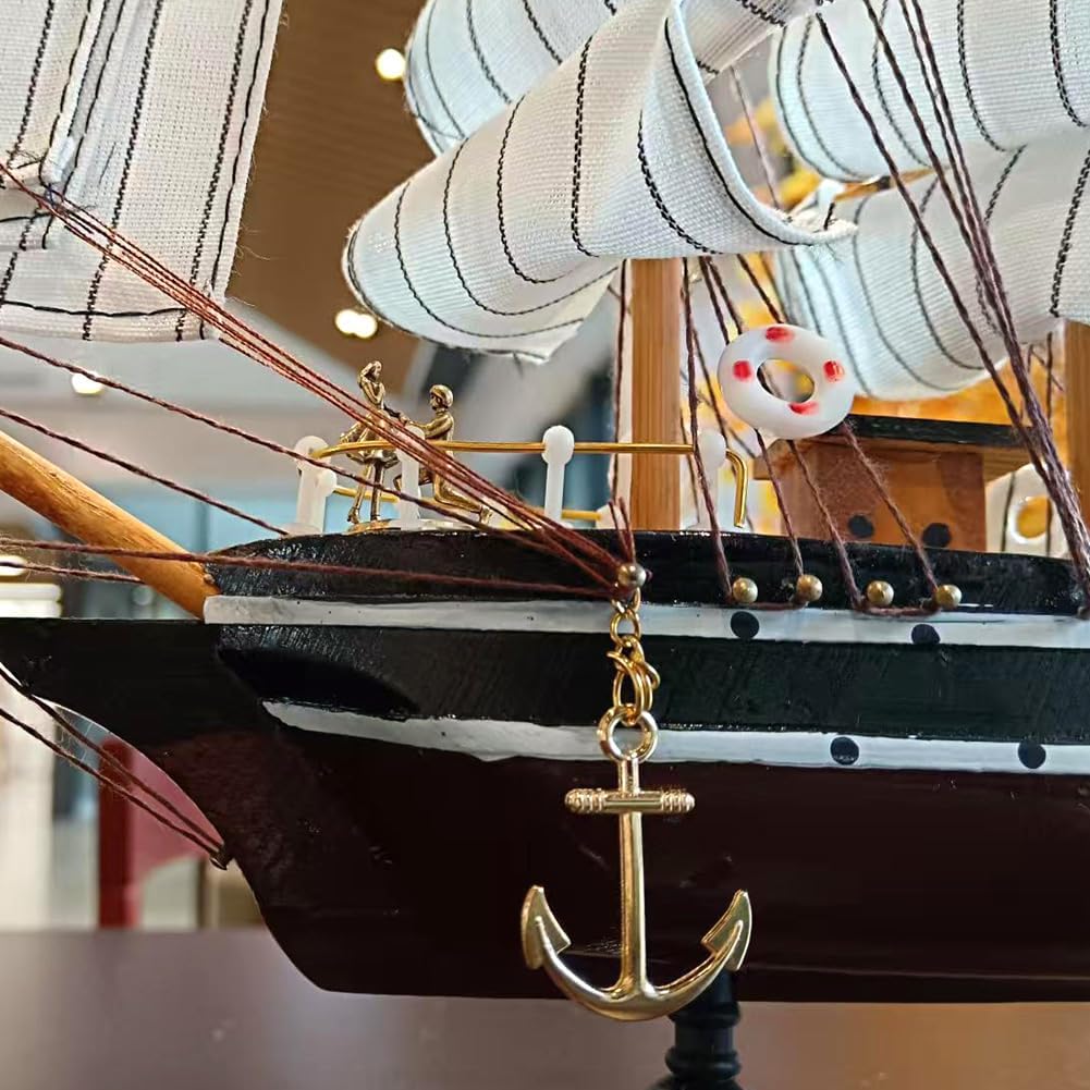 Model shipHandmade Sailboat, Ocean Themed Sailboat Model, Mediterranean Sailboat, Wooden Sailboat Suitable for Home and Office desks (White sail, Brown Hull)