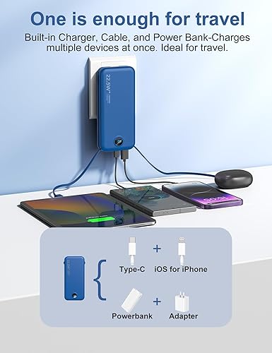 Miniatura 4 de Portable Charger Power Bank, 12000mAh 22.5W USB C Fast Charging with Built-in Cables & Wall Plug, 5-in-1 External Battery Pack with LED Display,