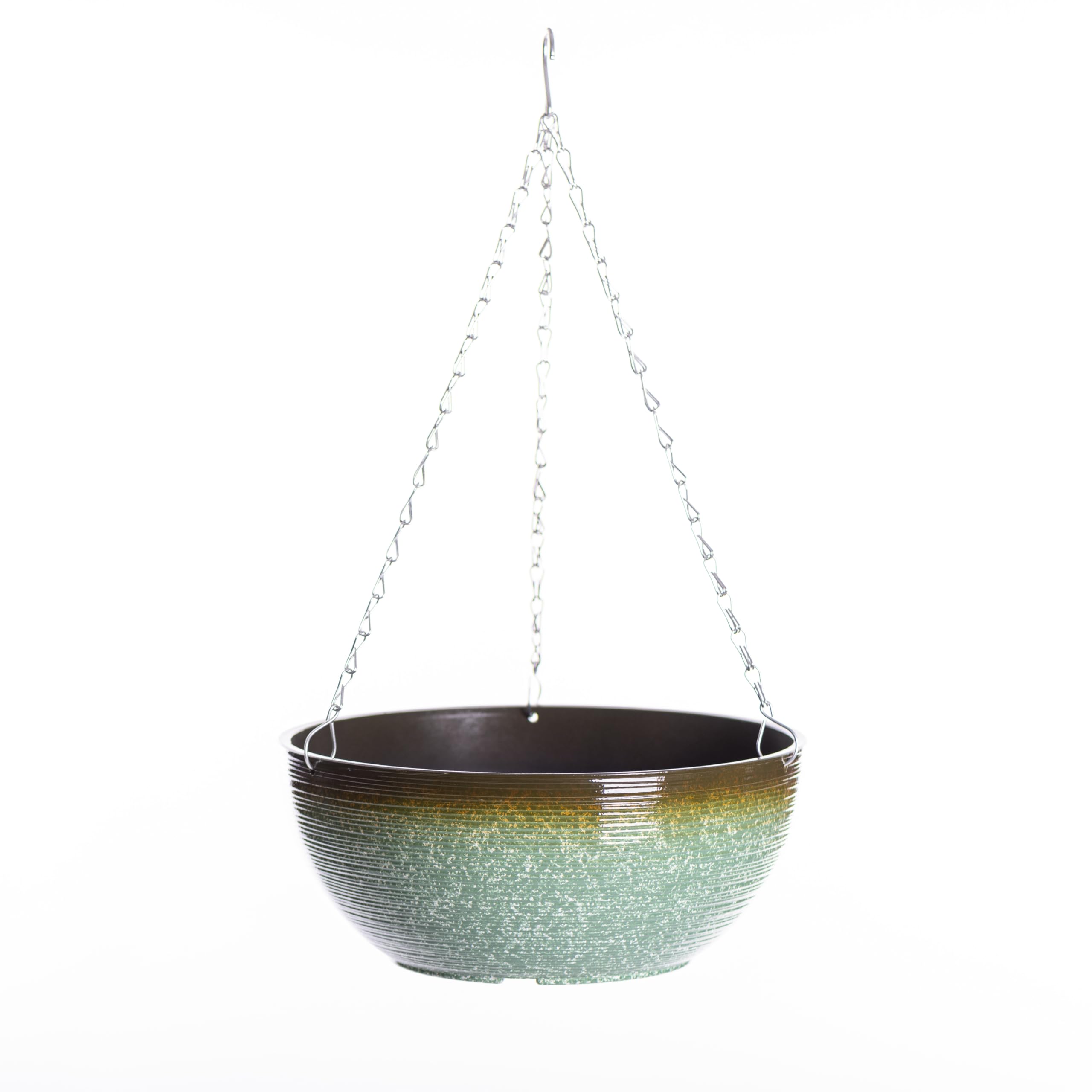 Garden Gear 35cm Glazed Effect Hanging Basket with 50cm Three Way Metal Chain 70% Recycled Plastic Stone Powder UV Frost Resistant Sage Green or Ocean Blue (Sage Green x1)