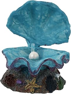 Aquarium Seashell Decoration- Aquarium Decoration Oxygenated House Hydroponics Shrimp Oxygen Air Fish Tank Decor Betta Shelter Accessory Tropical Shell Shaped Blue with Bubbler Clam Bubble