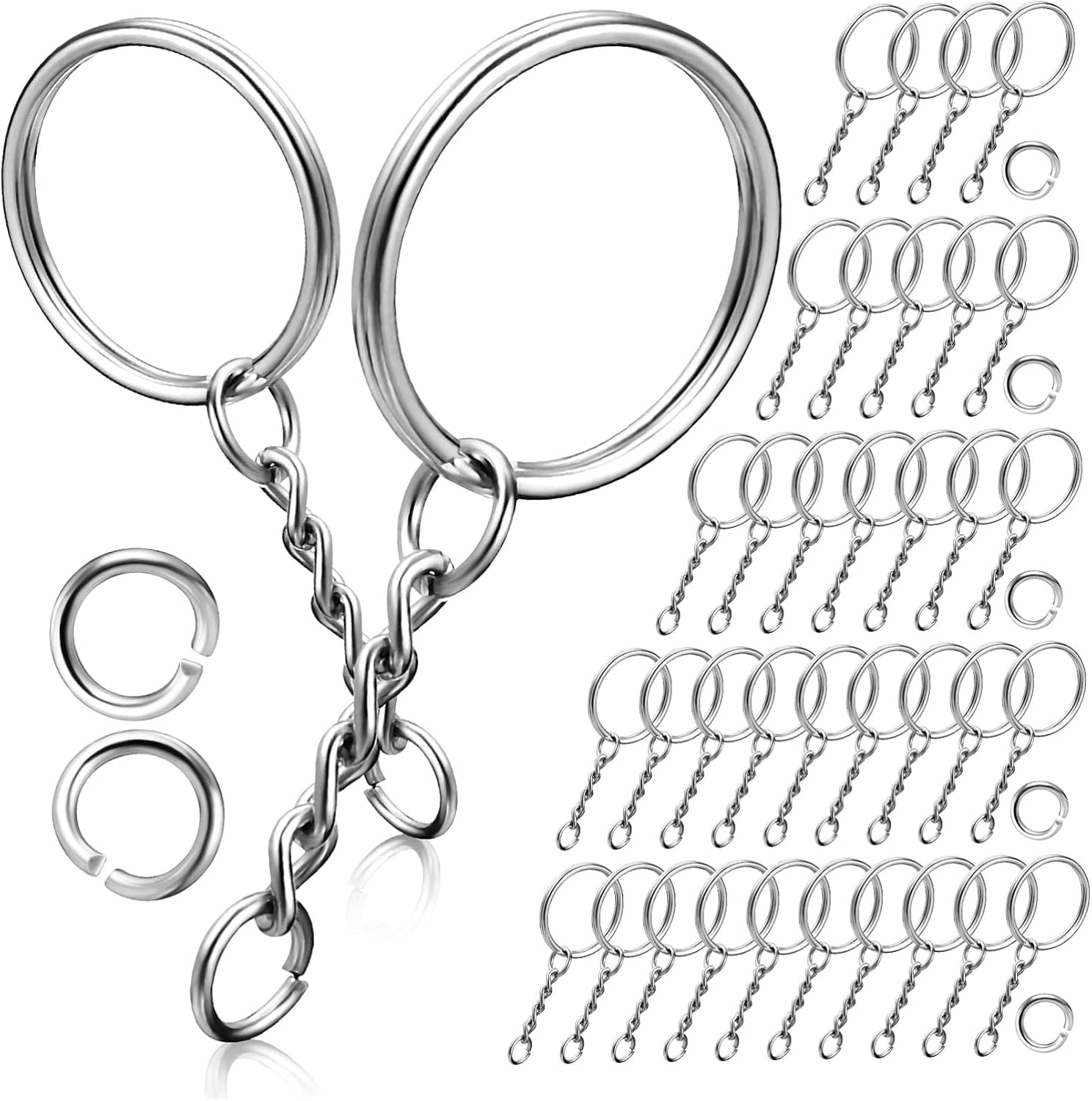 120pcs Key Chain Rings Kit Keyring Making Supplies Jump Rings Chains Keyring Hoops for DIY