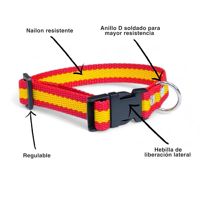 Foto 3 de 8 de Conjunto Collar y Correa para Perro Bandera de España - Nailon Resistente - Collar Ajustable (S/M/L)