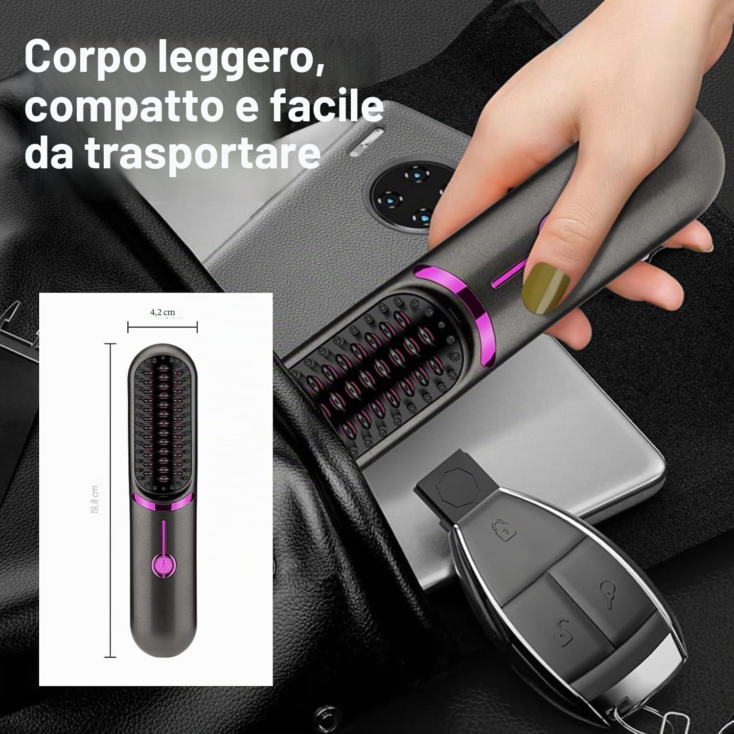 Spazzola lisciante per capelli senza fili, piastre per capelli, spazzola per raddrizzare senza fili, pettine per raddrizzare con funzione di ricarica USB, spazzola per