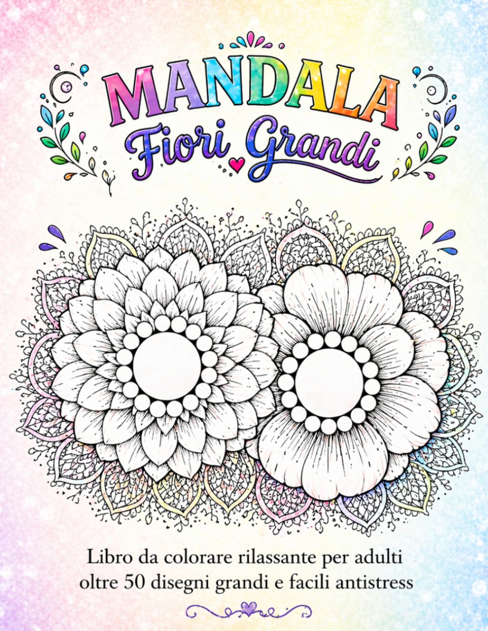 Mandala Fiori Grandi: Libro da colorare per adulti con oltre 50 mandala floreali facili e rilassanti – Disegni grandi anti-stress per principianti