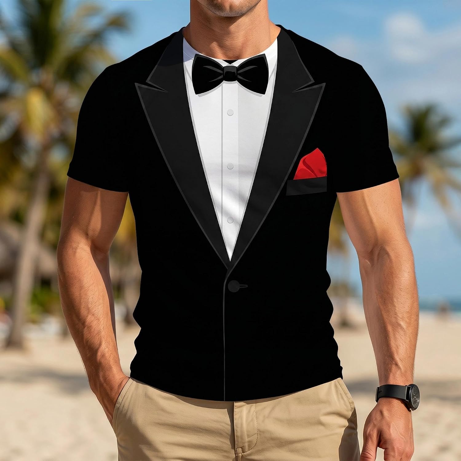 Funny Novelty Party Tuxedo Shirt Graphic 3D T-Shirt Short Sleeve Crewneck Shirts for Men S-4XL
