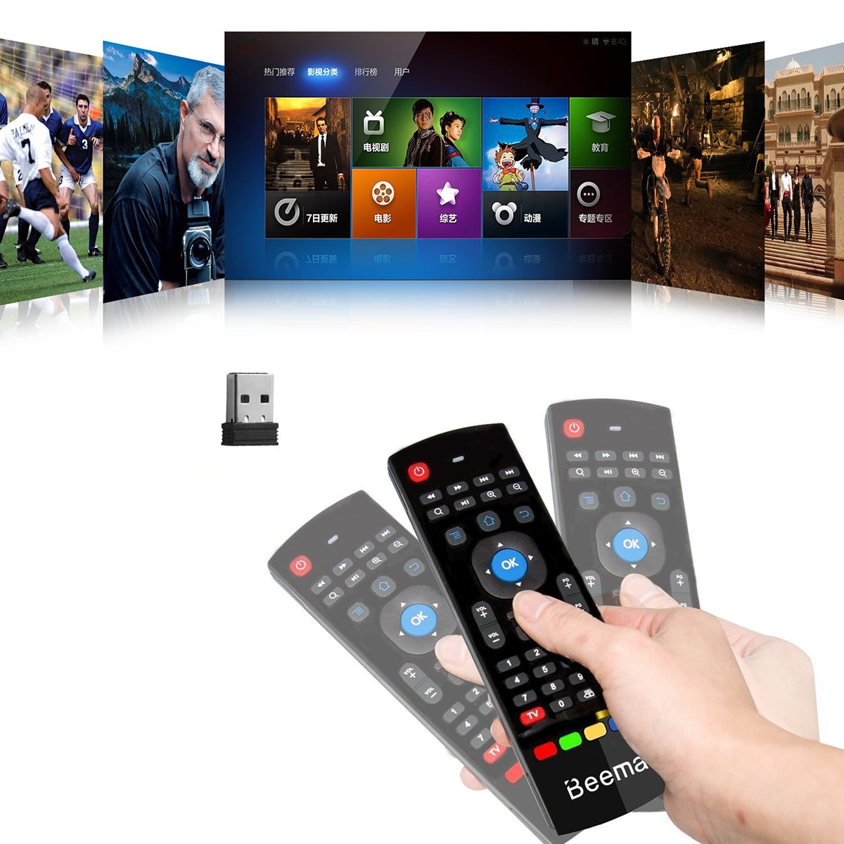 Lipa Acc52 MX 3 Remote RAM Air Mouse, Zwart, Receptor USB, Draadloos, Met Toetsenbord, Met Airmouse, Universeel