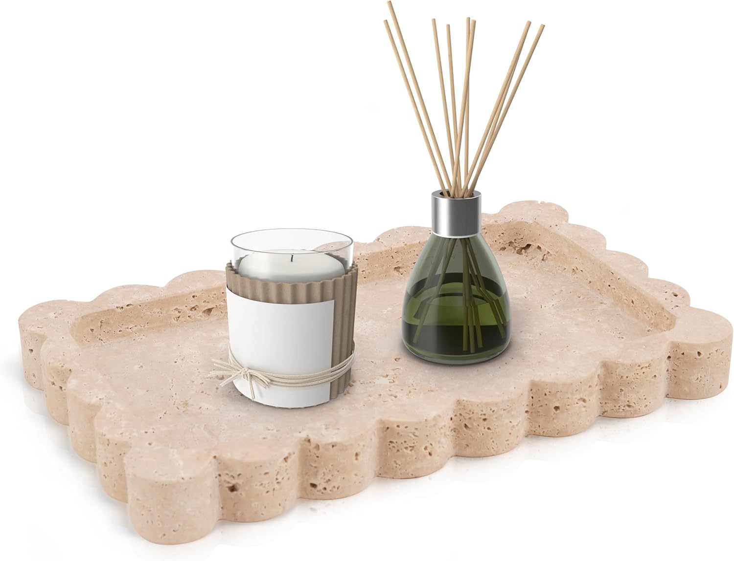 Marble Tray for Kitchen Counter, 10" Travertine Marble Vanity Tray, Makeup & Perfume Organizer, Decorative Serving Tray and Candle Dish