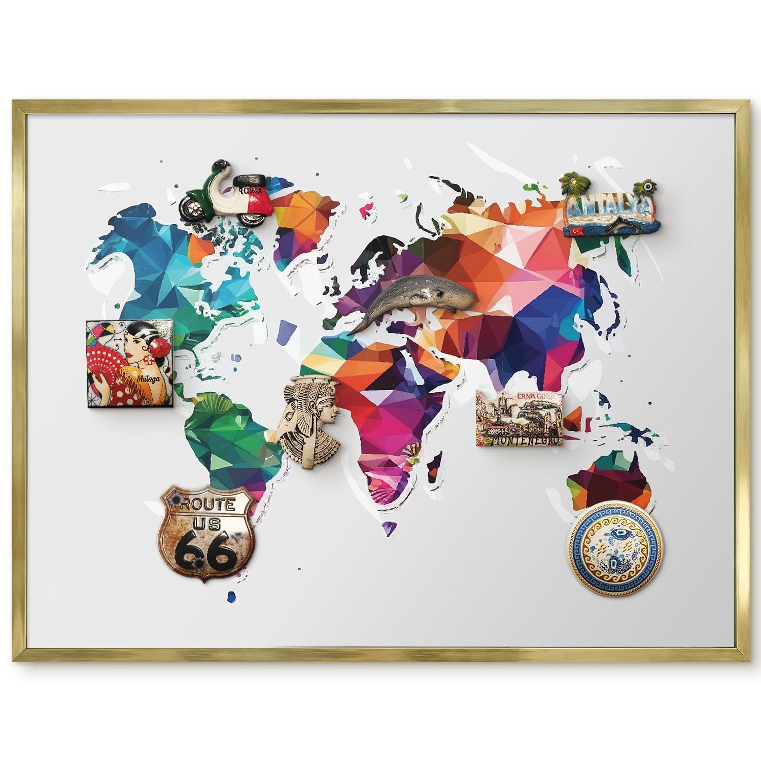 Pizarra Magnética de Pared Mapa del Mundo 80x60 con Marco Dorado 8