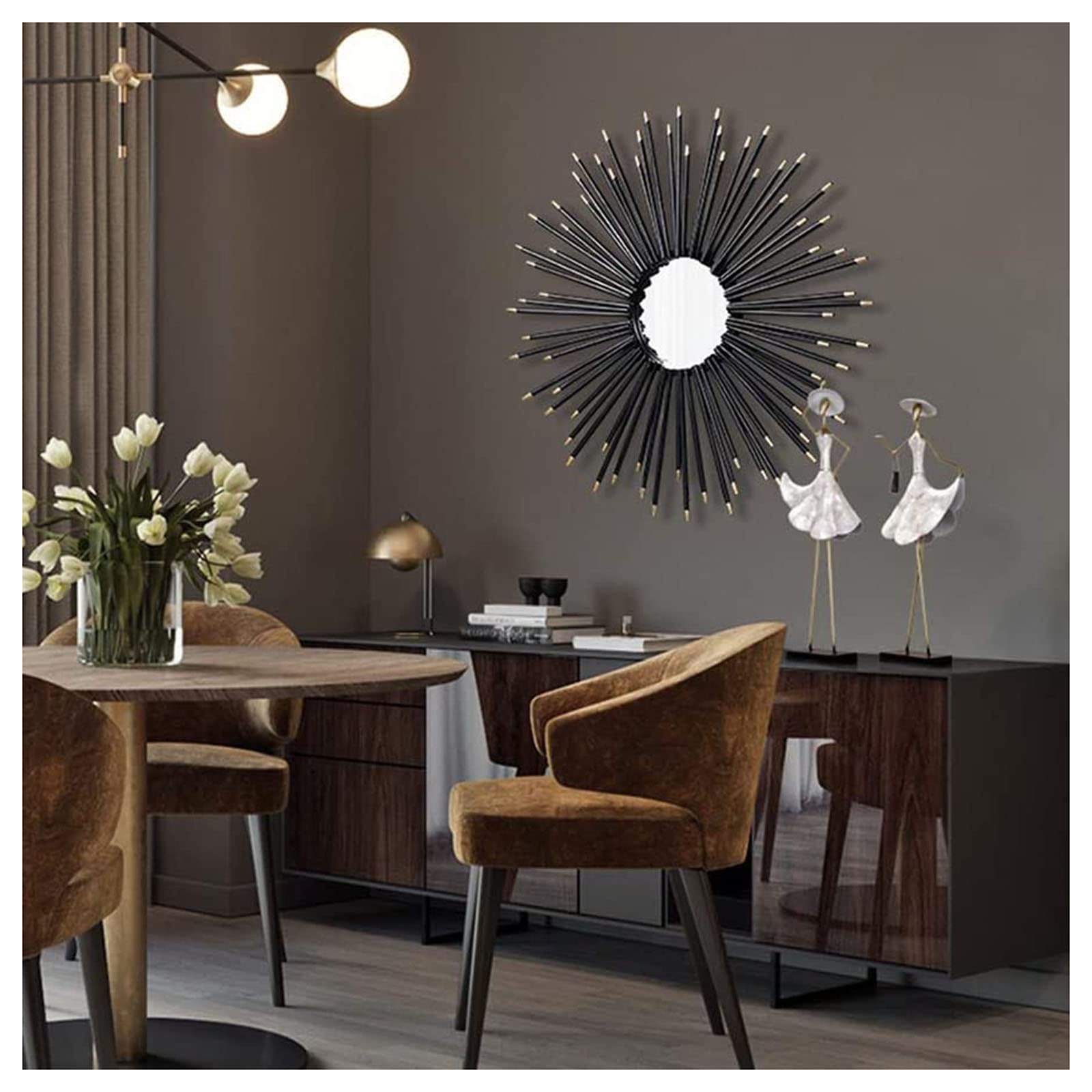 Sunburst lustro ścienne, okrągłe metalowe lustro dekoracyjne, 80 cm, tradycyjny styl, montowane na ścianie, wielofunkcyjna dekoracja pokoju