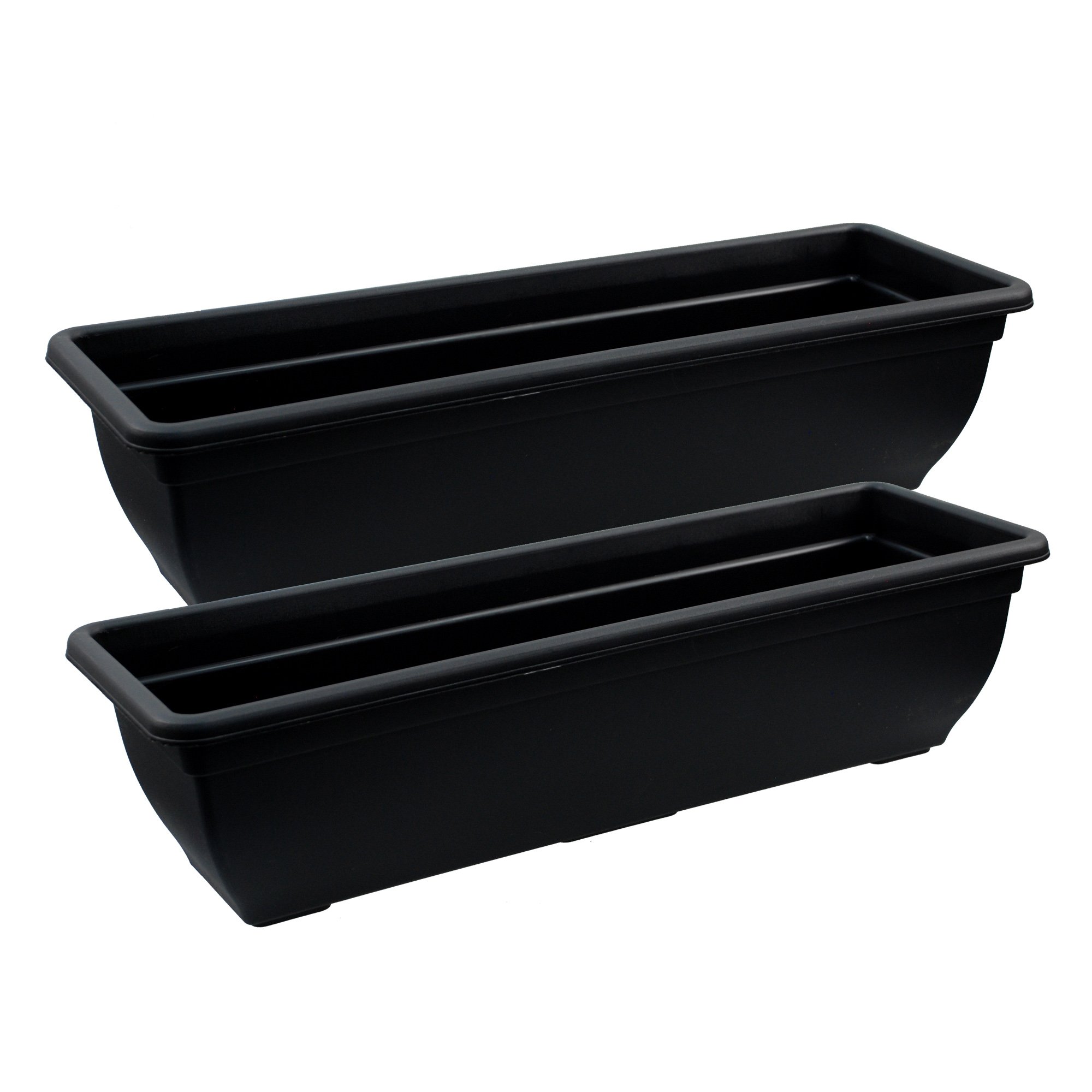 Simpa Black 2 X Simpa® Ebony/ Trough Plastic Garden Planter Indoor & Outdoor Flower/Plant Pot - 60Cm Diameter - Diy Drainage Holes.