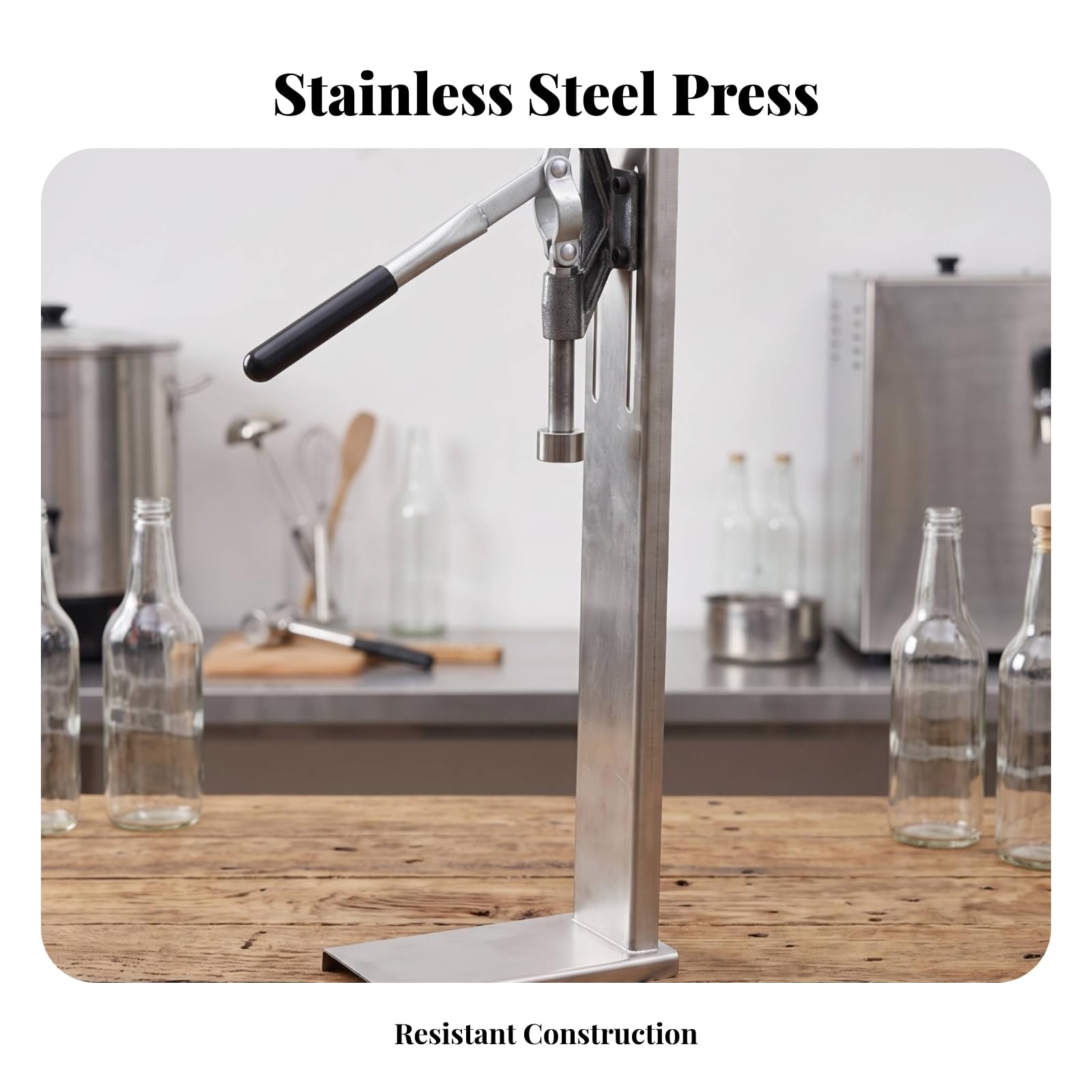 Tappatrice Manuale in Acciaio Inox | Tappatrice a Colonna, Regolabile, Tappatore da Pamento, per Produzione Artigianale, Birrai Artigianali