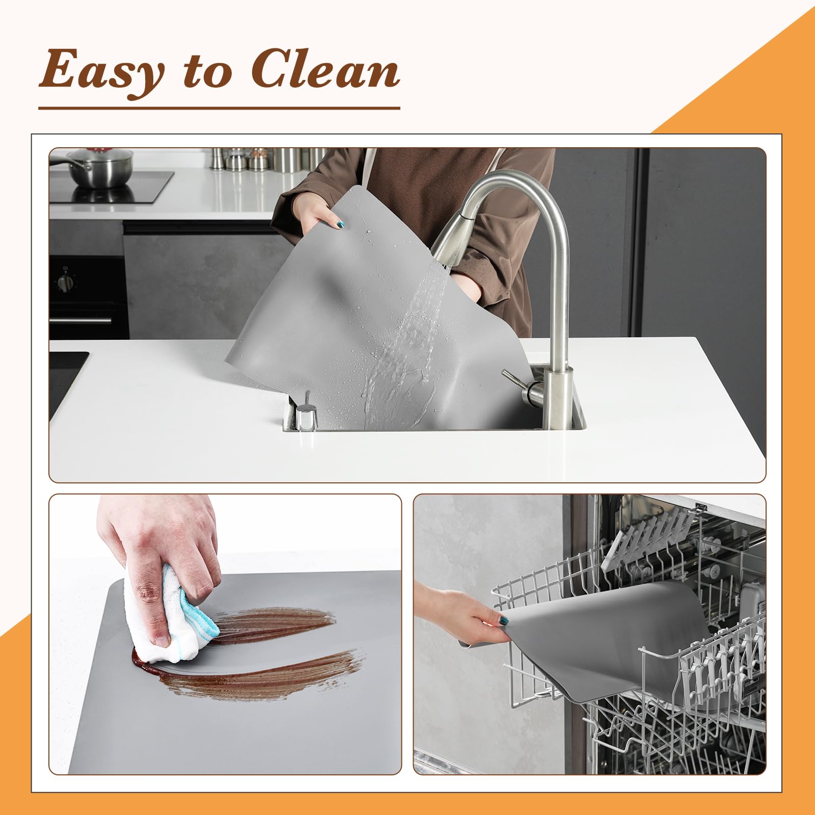 2mm Tappetino Silicone Resistente al Calore per Friggitrice ad Aria 60x40cm, Senza Pieghe Grande Tappetino per Lavoro in Cucina, Protezione per Piattaforma di Lavoro (Grigio)