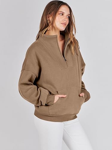Miniatura 6 de ANRABESS Sudaderas de manga larga para mujer, forro polar de gran tamaño, media cremallera, sudaderas con capucha para adolescentes y niñas, suéter