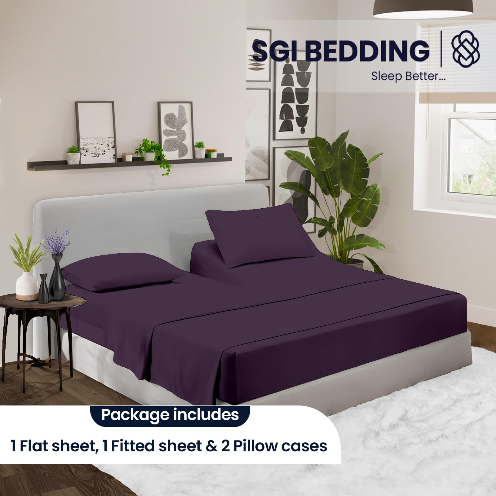 36 Inch Top Split Cal King Flex Head Sheet Set for Sleep Number Beds -1000 Thread Count Egyptian Cotton Sheet Set Plum Solid fits 15 inch Deep Mattress 1 Fitted Sheet 1 Flat/Top Sheet 2 Pillowcase