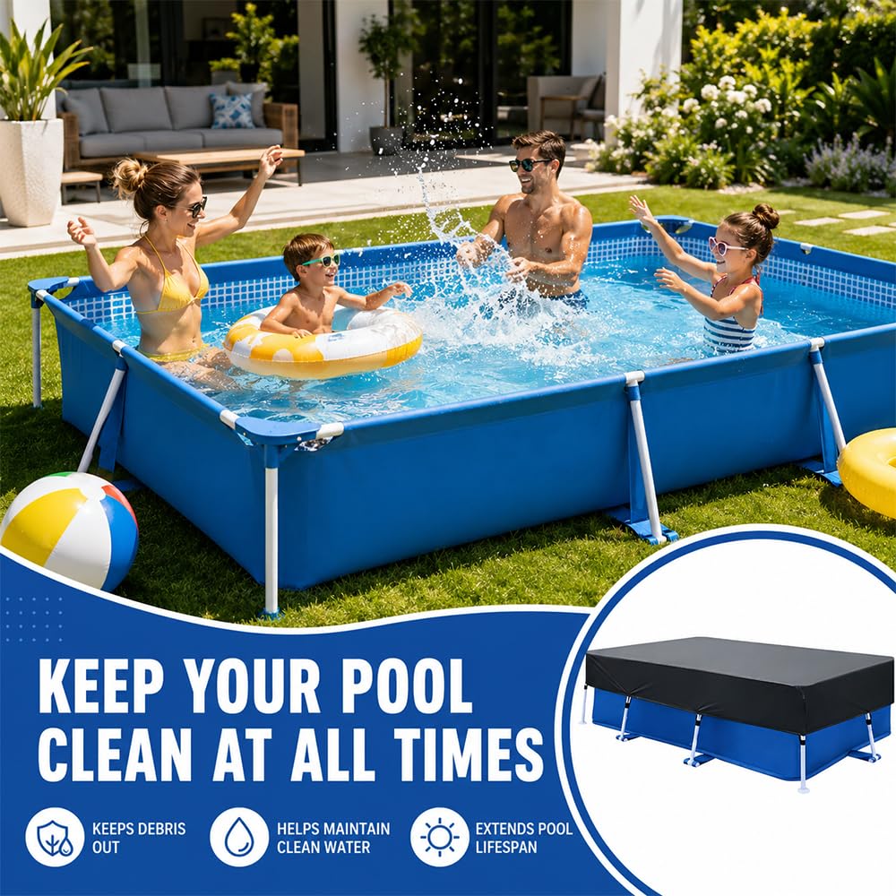 Poolabdeckung Rechteckig, 260 x 170 cm Pool Abdeckung Rechteckig, UV-Schutz, Winddicht und ReißFest Abdeckplane Pool, Sommer & Winter Poolplane für Rectangular Frame Pool, Schwarz