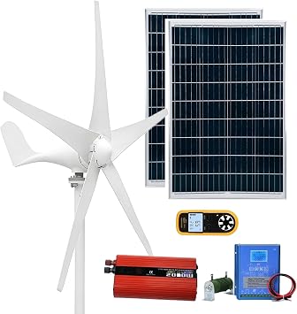 2200W Wind-Solar Hybrid Power System, 2x100W Solar Panels + 2000W Wind Turbine Generator + Intelligent Controller + 2000W Inverter, 12V/24V/48V, Eco-Friendly Energy Solution