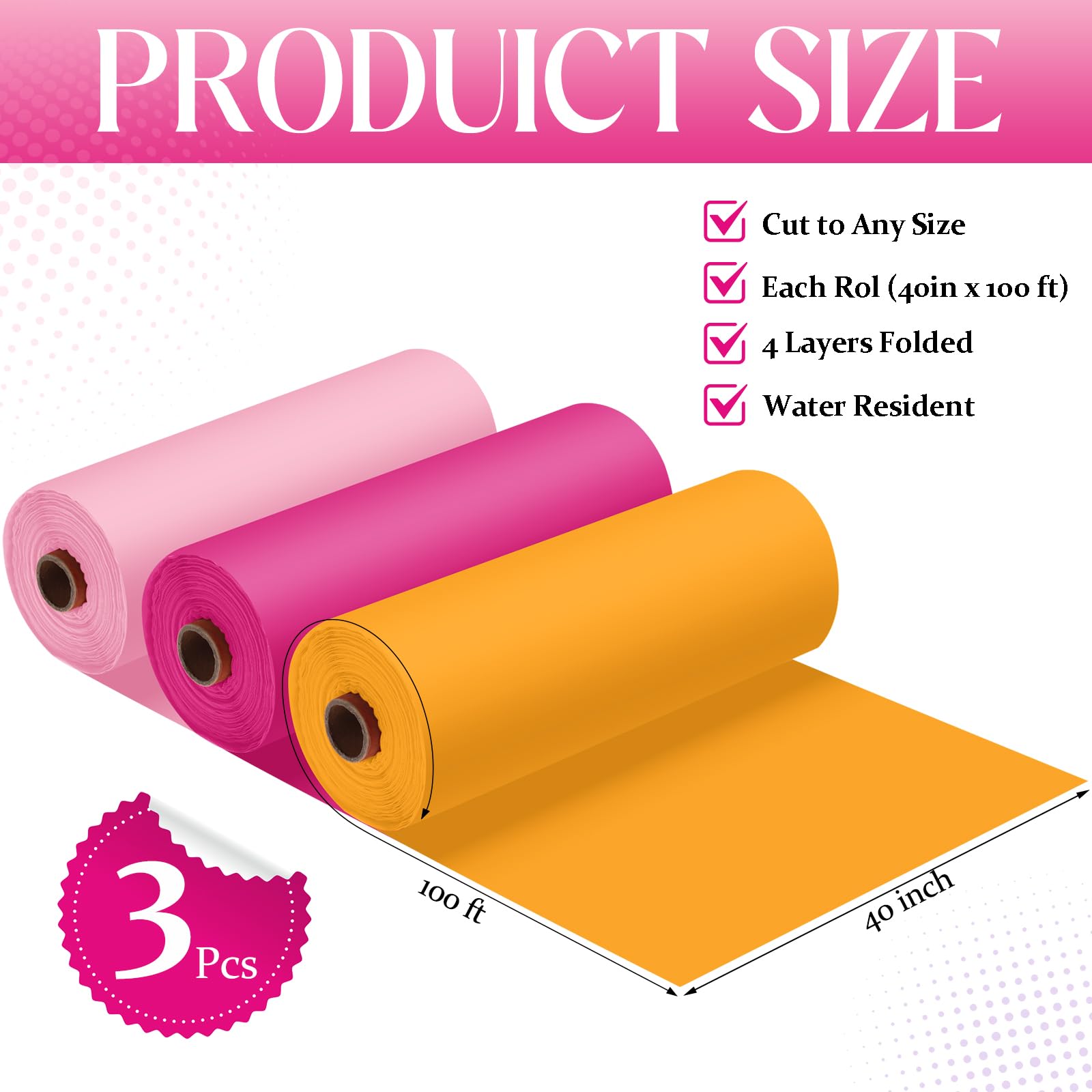 Blulu 3 rotoli da 101,6 x 30,5 m, tovaglie in plastica usa e getta per feste al tramonto rosa e arancione, copertura per tavolo fai da te, decorazione per matrimoni, compleanni, battesimi, tende