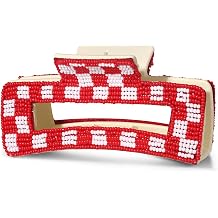 Game Day Hair Claw Clip for Women Beaded Checkered Baseball Football Hair Clips Game Day Outfits Sports Football Fans Mom Accessories Gifts Red White
