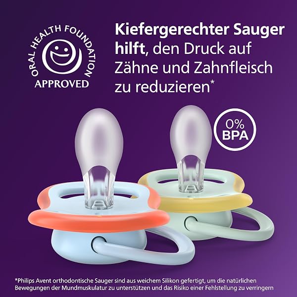 Philips Avent ultra air Schnuller – kiefergerecht geformtes Design, für Babys, 0–6 Monate, weicher, symmetrischer Silikonsauger, BPA-frei, 2 Sterilisationsbehälter, 4er-Pack, SCF087/19 - 3